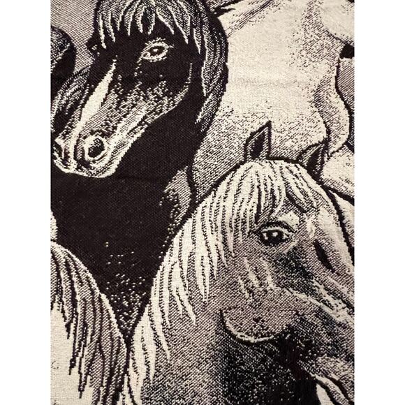 Horse tapestry blanket, woven, fringe throw, equestrian, western theme 40 x 48 - Picture 2 of 8